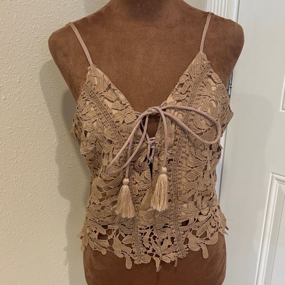 Lace-Up Tan Camisole Top